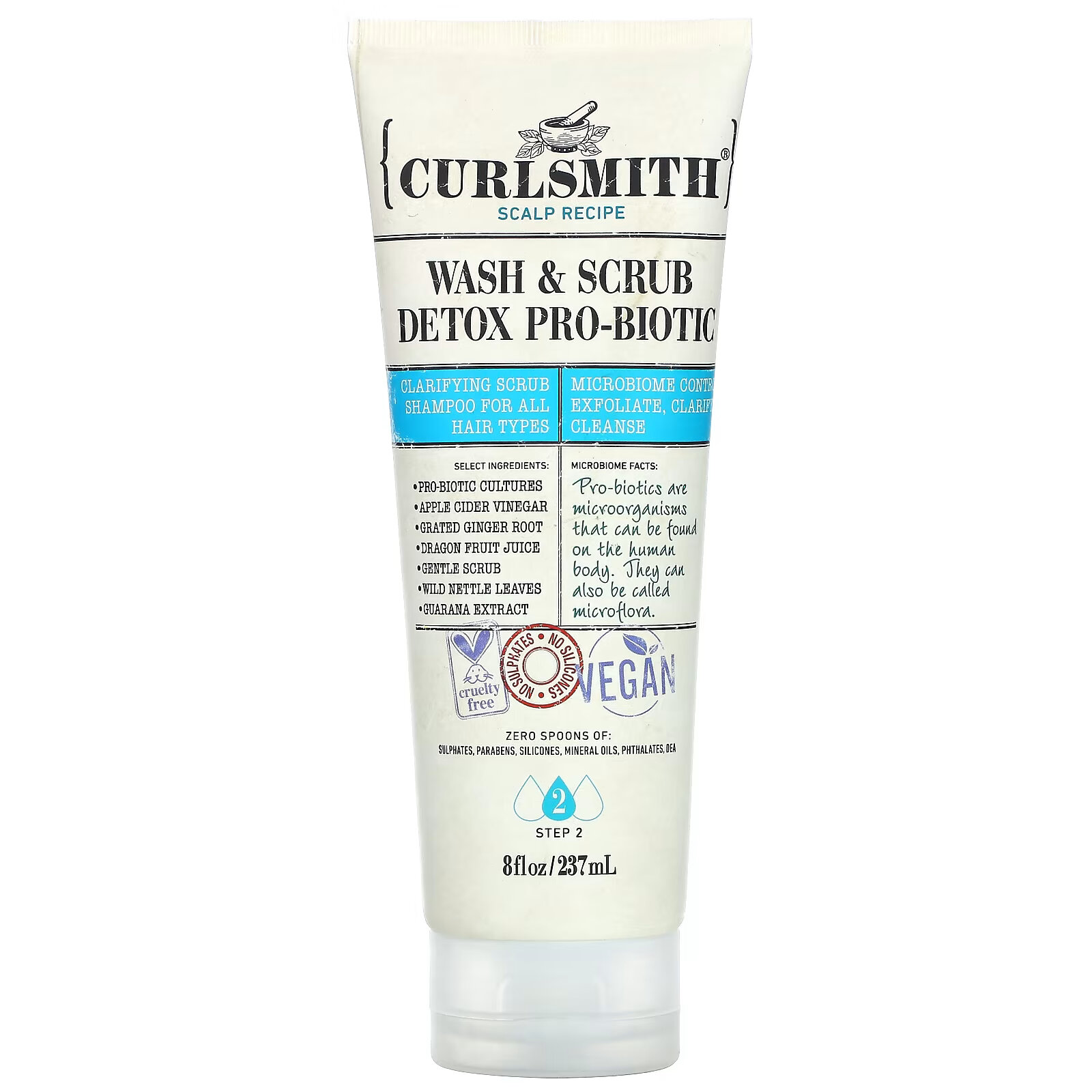 Curlsmith, Пробиотический шампунь для мытья и очищения от токсинов, для всех типов волос, шаг 2, 237 мл (8 жидк. Унций) mane choice the alpha увлажняющий шампунь для распутывания для всех типов волос 237 мл 8 жидк унций