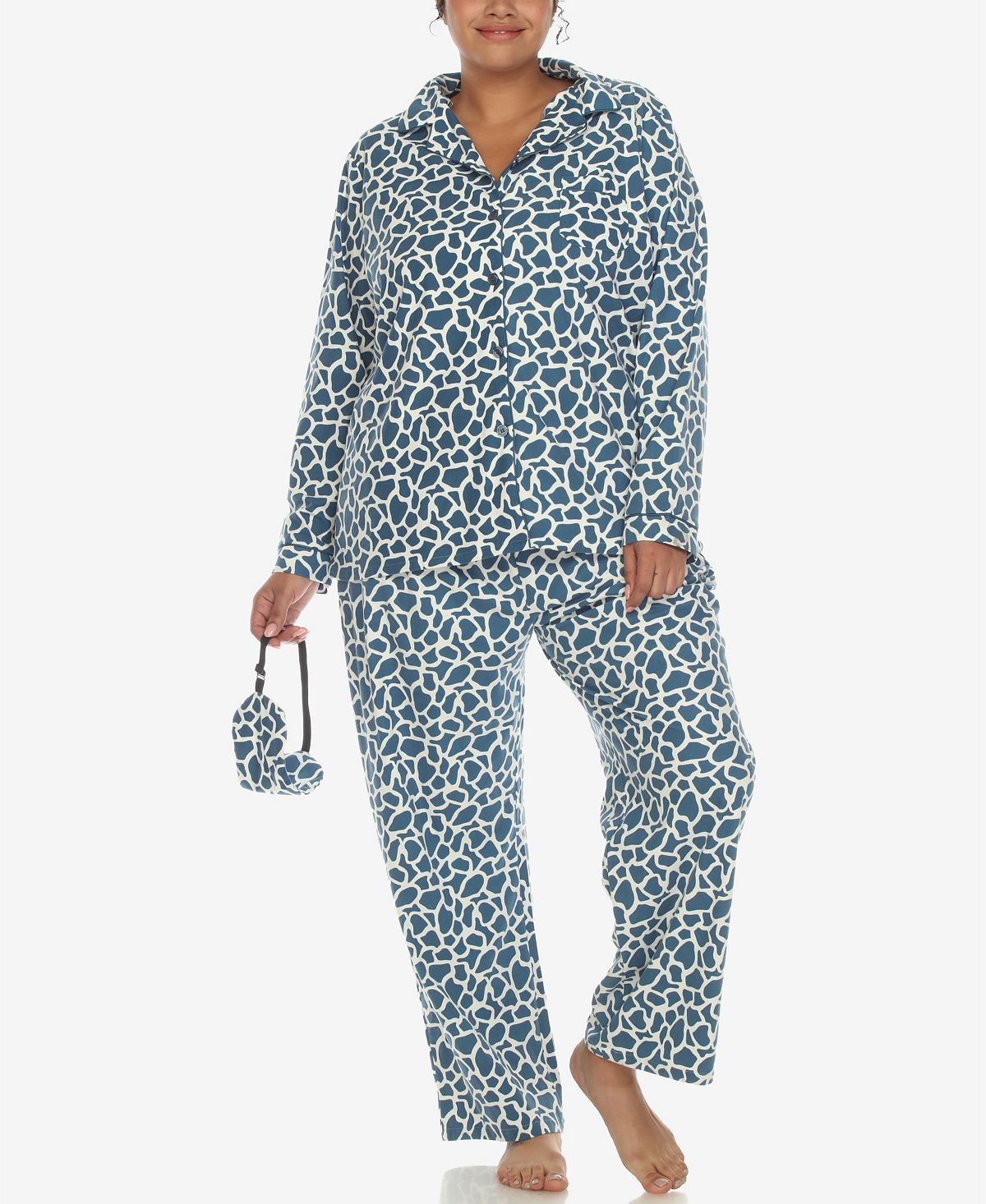 Пижамный комплект больших размеров, 3 предмета White Mark, синий комплект пижамный с длинными рукавами la redoute xl серый
