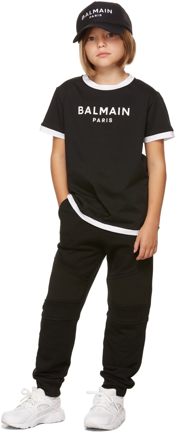 

Детская черная футболка с логотипом Ringer Balmain