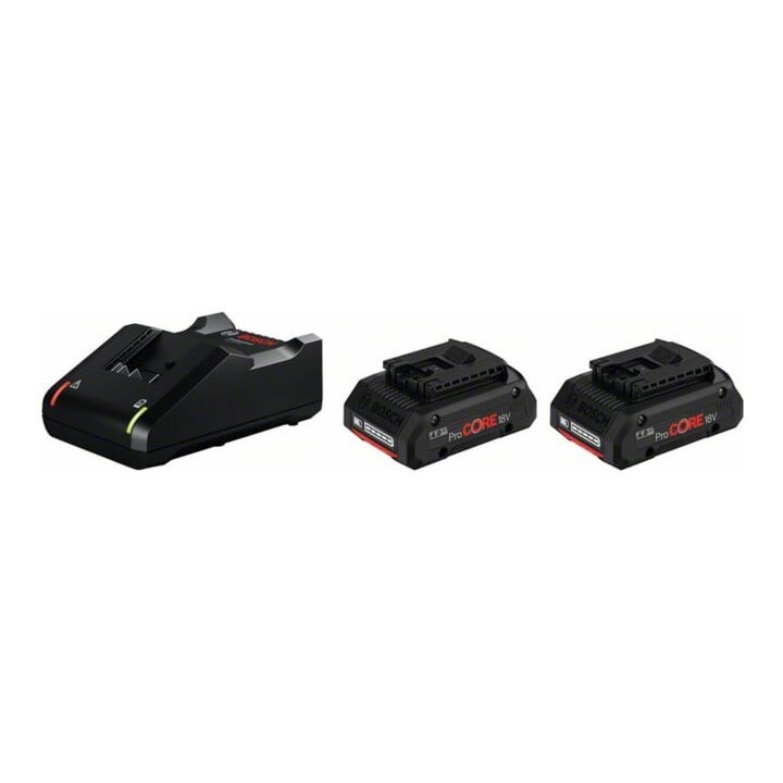

Стартовый комплект аккумуляторов Bosch: 2 x ProCORE 18 Вольт 4,0 Ач и GAL 18V-40
