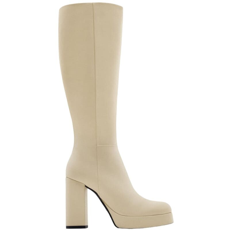 

Сапоги Zara Leather High-Heel Platform, бежевый