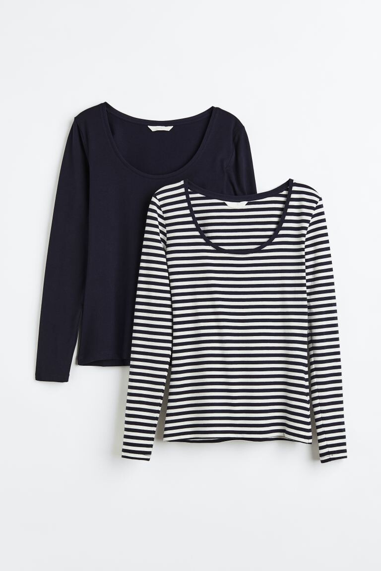 

2 комплекта топов из джерси H&M, темно-синий/полосатый
