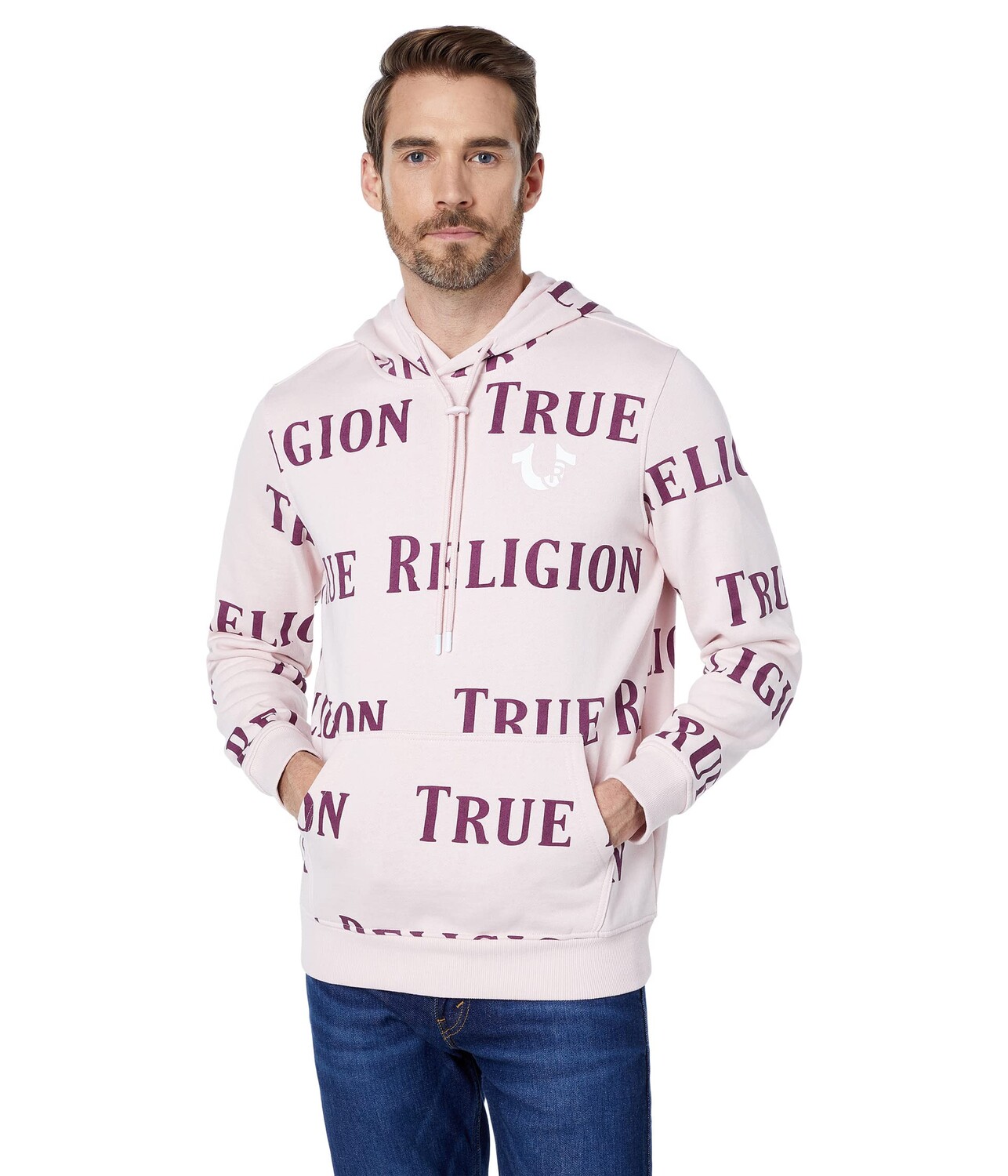 

Худи True Religion, All Over TR Logo Pullover Hoodie, Серый