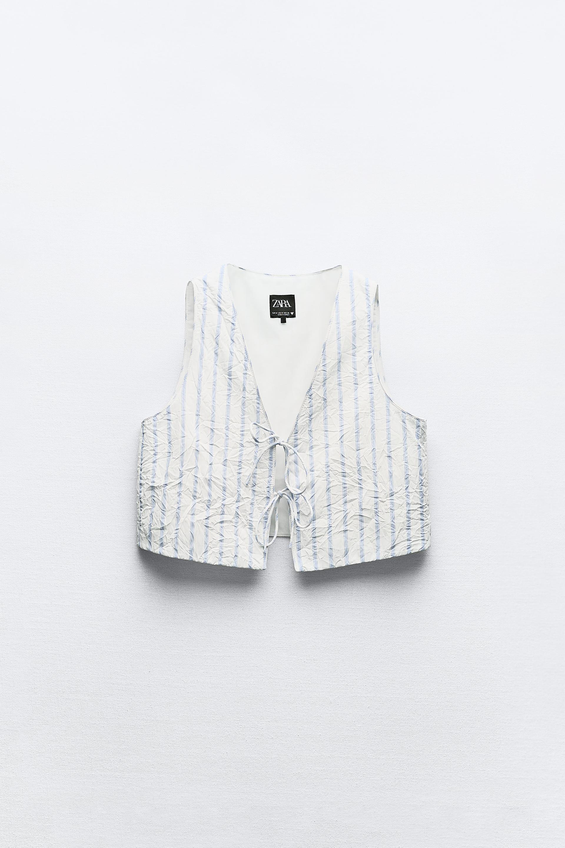 Жилет Zara Creased Effect Striped, белый топ zara creased effect knit серебристый