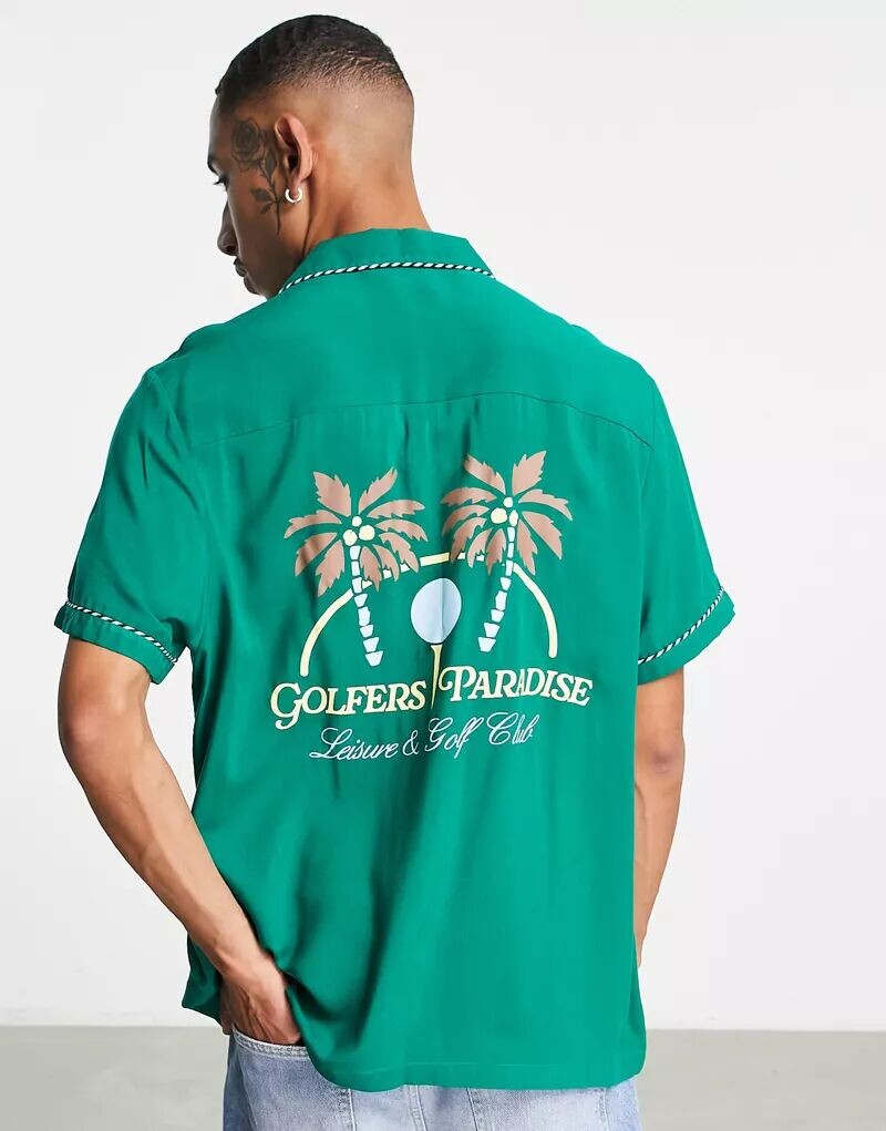 

Повседневная рубашка ASOS с воротником с лацканами и вышивкой «Golfers Paradise» сзади