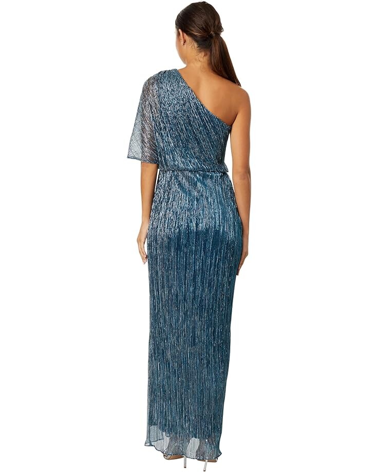 

Платье Adrianna Papell Crinkle Metallic Mesh One Shoulder Column Gown, цвет Teal