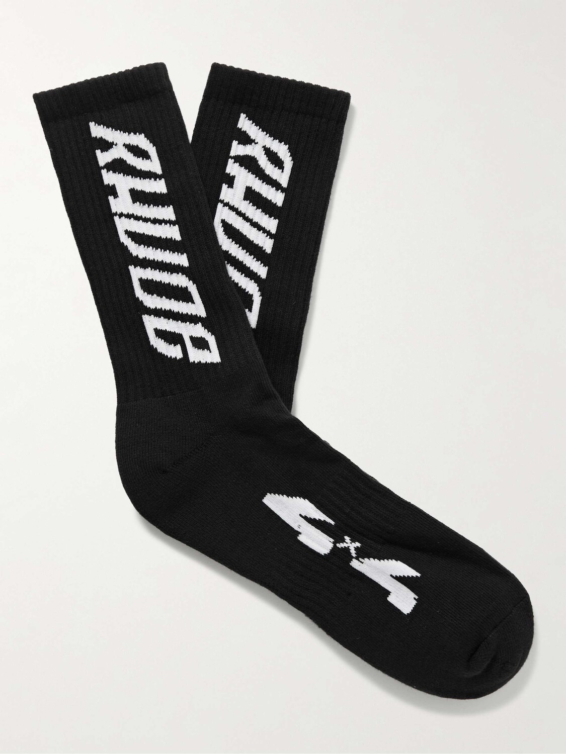 

Носки в рубчик с жаккардовым логотипом и хлопком RHUDE, черный