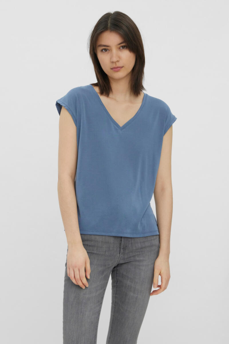 Струящаяся футболка Vero Moda, синий футболка с короткими рукавами и v образным вырезом zelym xs s оранжевый