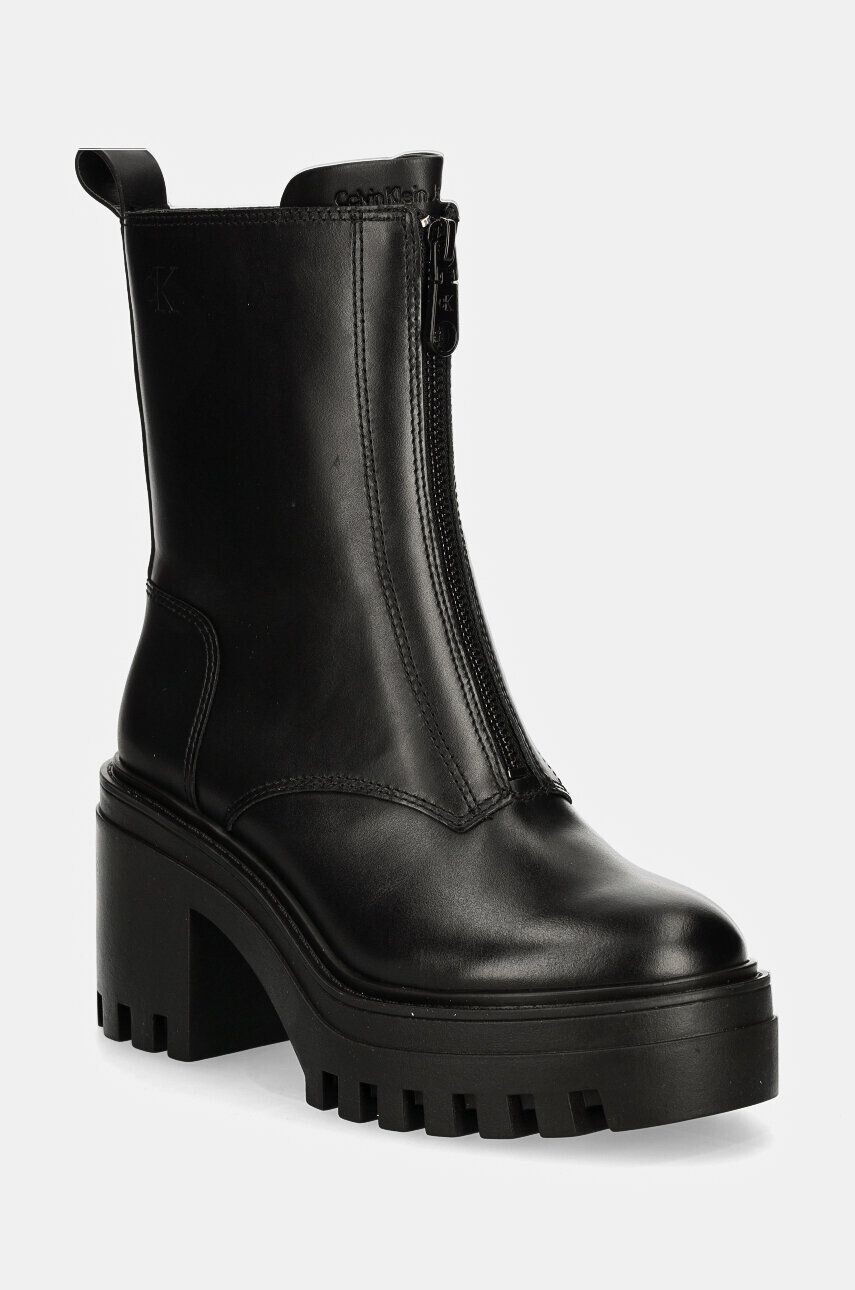 

Кожаные ботильоны Calvin Klein Jeans на массивном каблуке с молнией BOOT LTH, черный