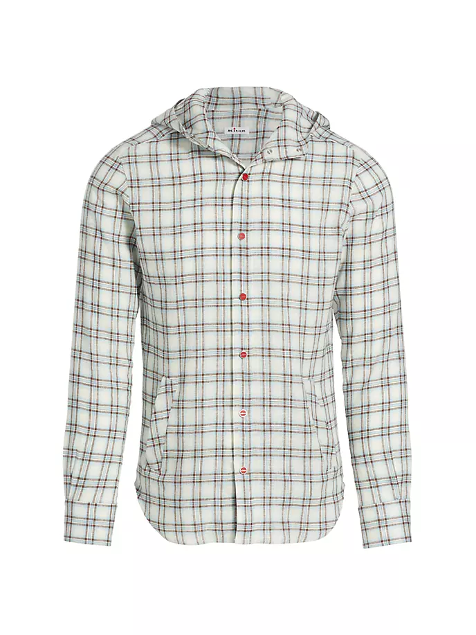 

Льняная рубашка в клетку Mariano с капюшоном Kiton, цвет sky blue
