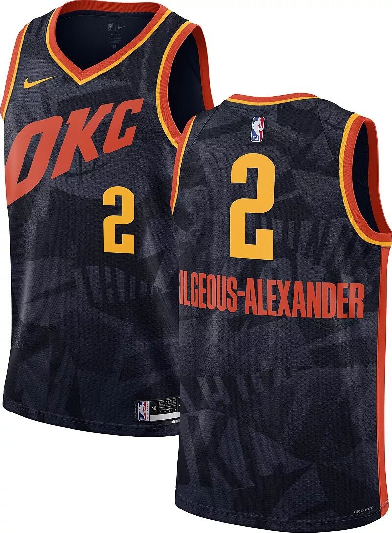 Мужская темно-синяя майка Nike Swingman 2023-24 City Edition Oklahoma City Thunder Shai Gilgeous-Alexander #2 city 2 shai gilgeous alexander oklahoma city thunder 3 chris paul 12 steven adams 2020 21 city basketball jerseys black