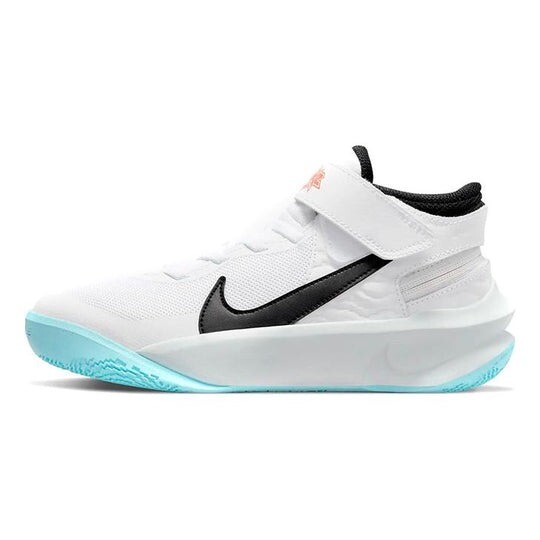 

Кроссовки Nike Team Hustle D10 FlyEase GS White/Blue, белый/голубой/черный