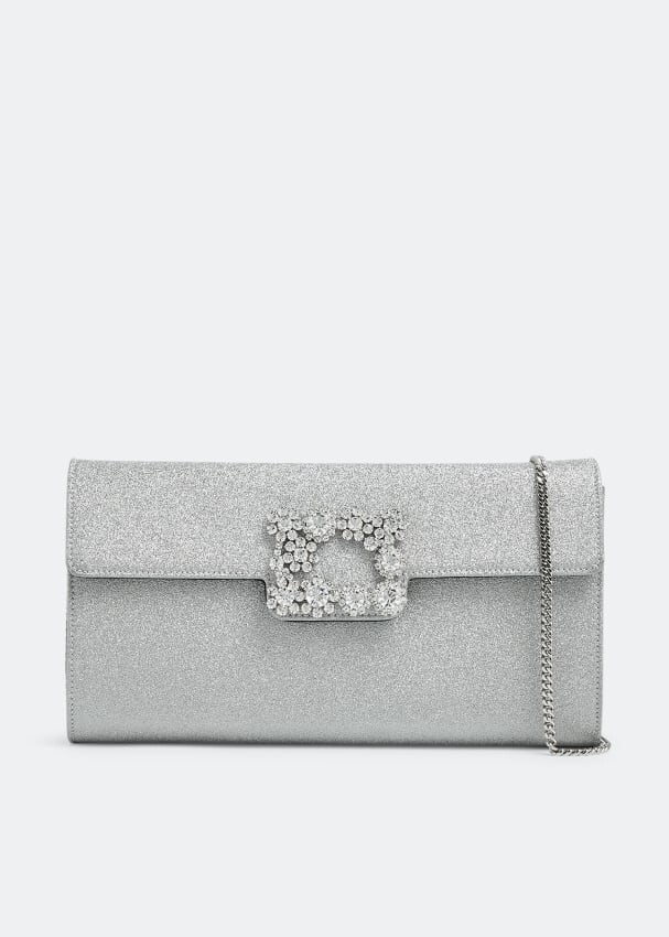 

Клатч ROGER VIVIER Flower Strass Buckle clutch, серебряный