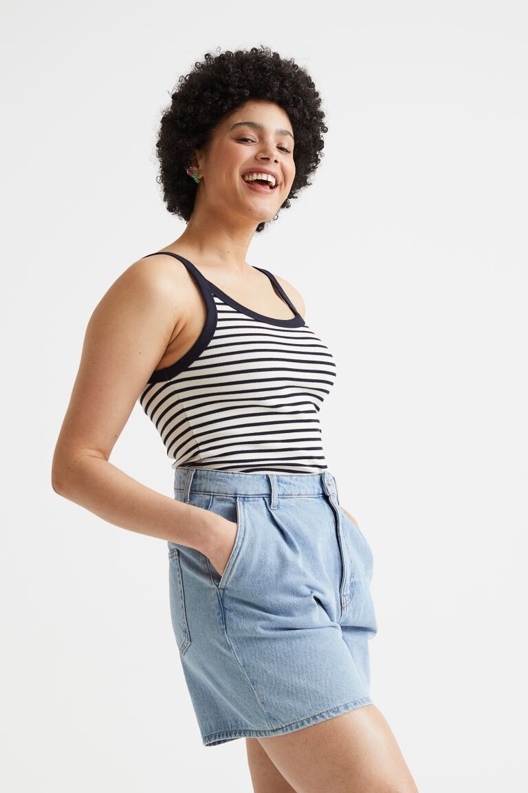 

Хлопковая футболка H&M, темно-синий/белые полосы