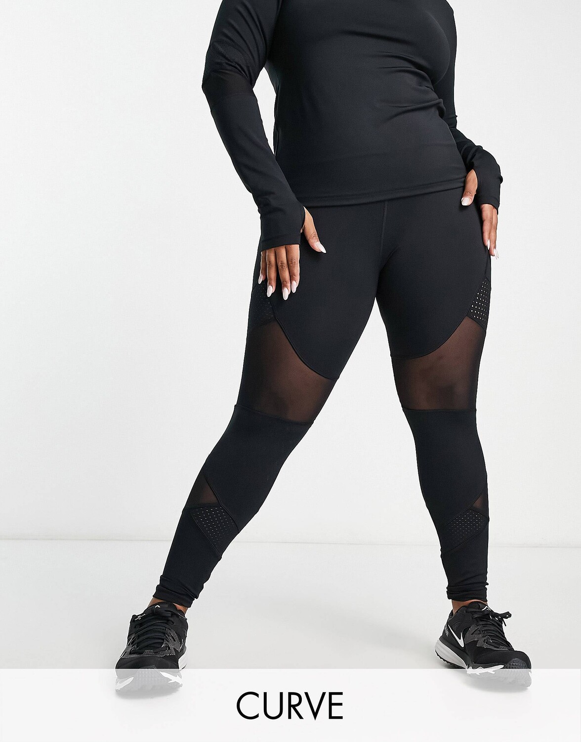 

Леггинсы ASOS 4505 Curve с прорезями и сетчатыми вставками в тон, Черный