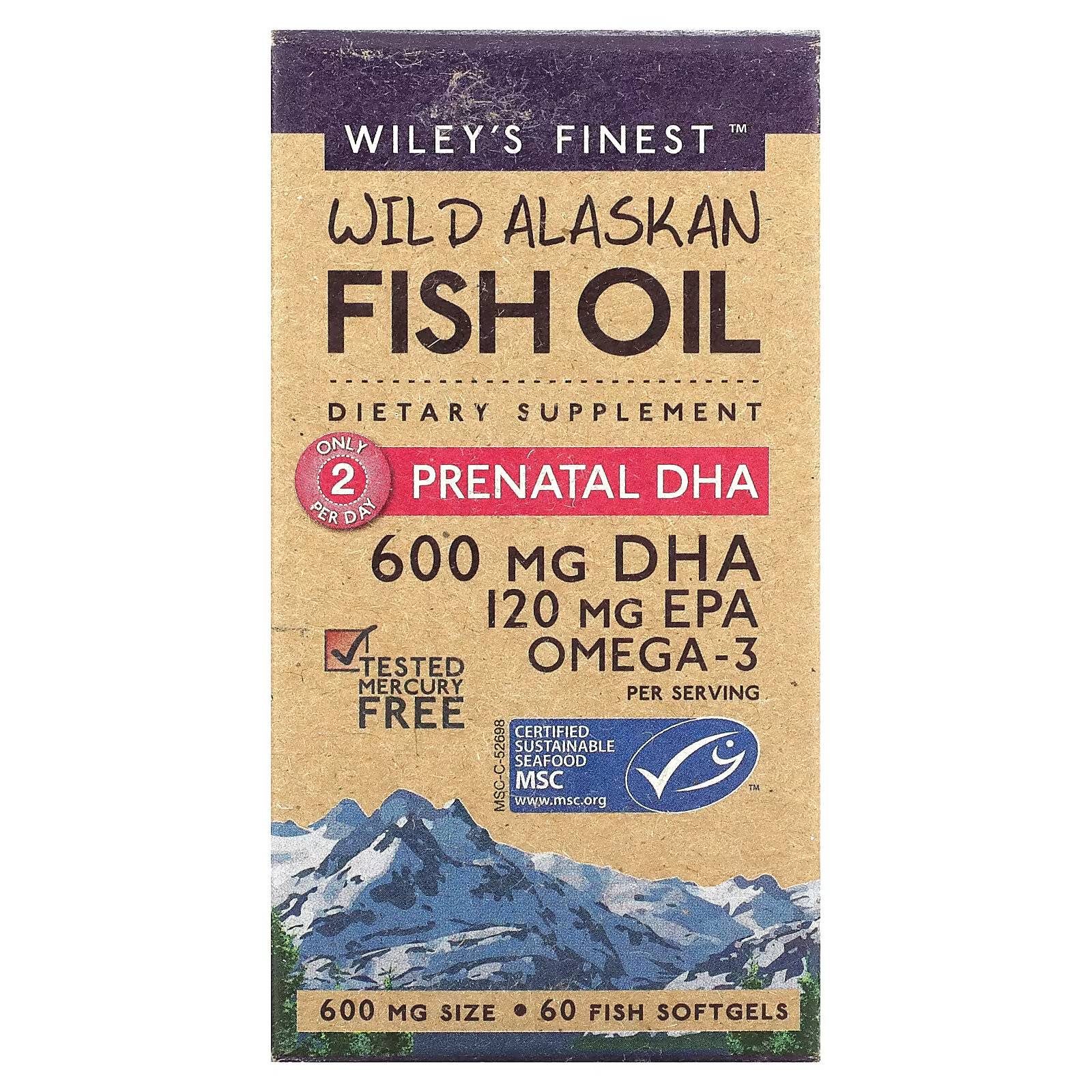 Wiley's Finest, Аляскинский рыбий жир, пренатальная ДГК, 600 мг, 60 рыбных мягких капсул wiley s finest жир диких аляскинских рыб 450 мг 60 рыбных капсул которые легко глотать