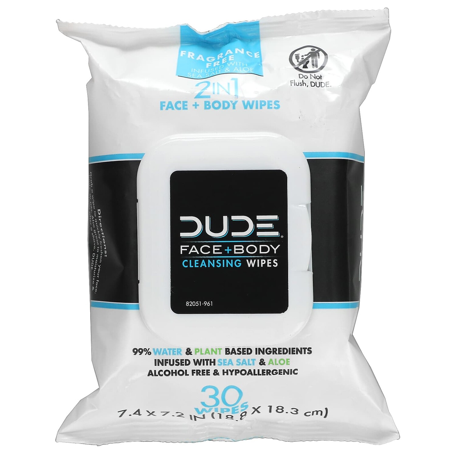 

Очищающие салфетки для лица и тела, без отдушек, 30 салфеток Dude Products