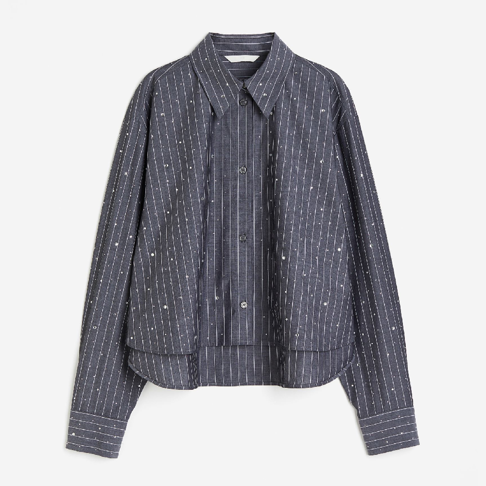 Рубашка H&M Rhinestone-embellished, темно-серый