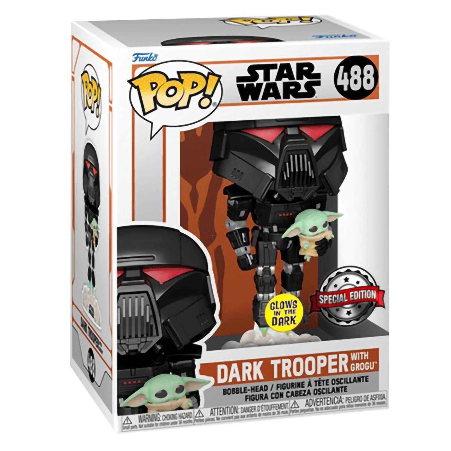 цена Фигурка Funko POP! Star Wars: The Mandalorian Dark Trooper With Grogu Glow-in-The-Dark
