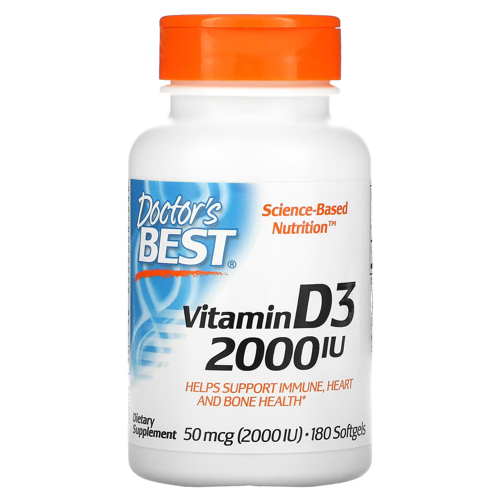 Doctor's Best витамин D3 50 мкг (2000 МЕ), 180 капсул doctor s best витамин d3 125 мкг 5 000 ме 180 капсул