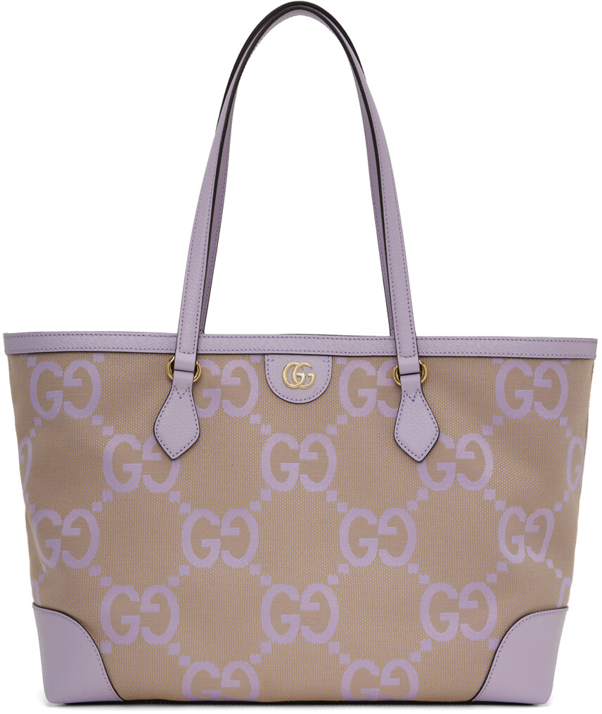 

Фиолетово-бежевая объемная сумка большого размера с узором GG Ophidia Gucci