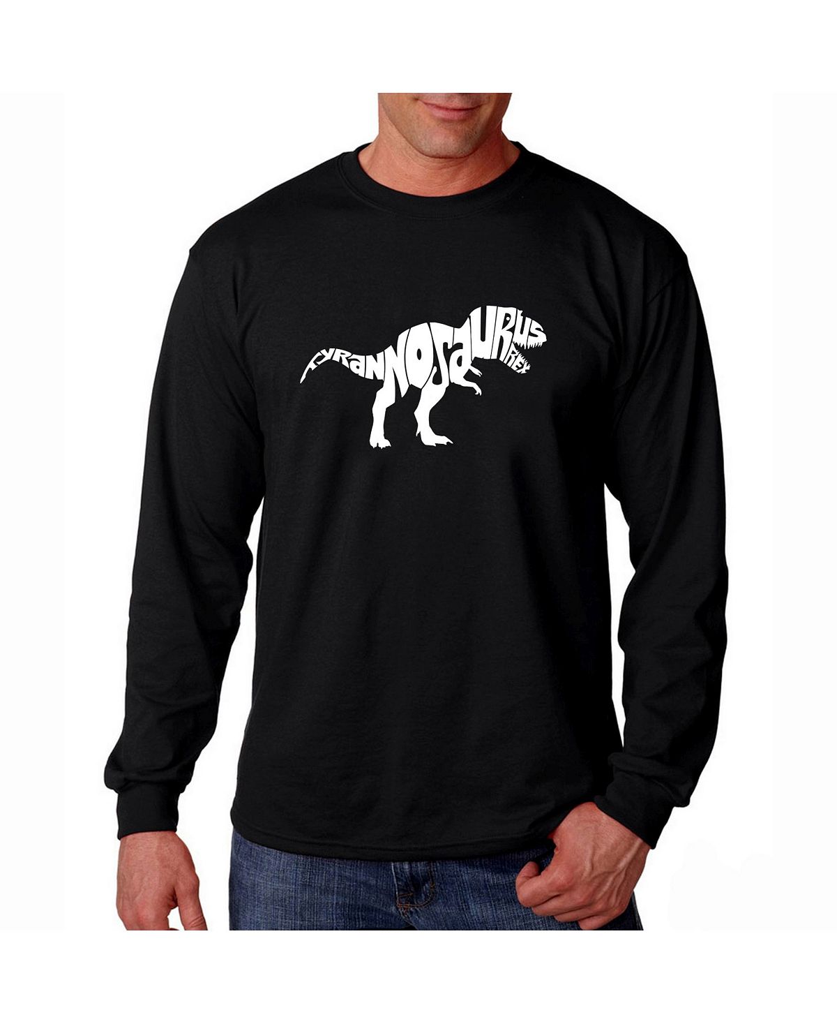 фигурка тираннозавр рекс боевой окрас динозавр jurassic tyrannosaurus rex Мужская футболка с длинным рукавом word art - tyrannosaurus rex LA Pop Art, черный