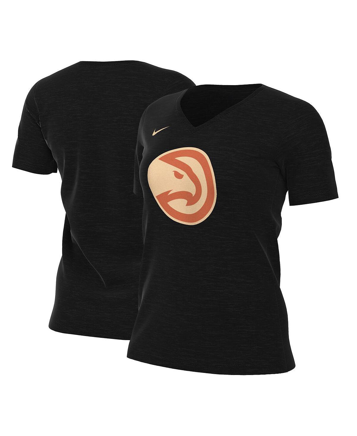 Женская черная футболка atlanta hawks 2022/23 city edition essential с v-образным вырезом Nike, черный