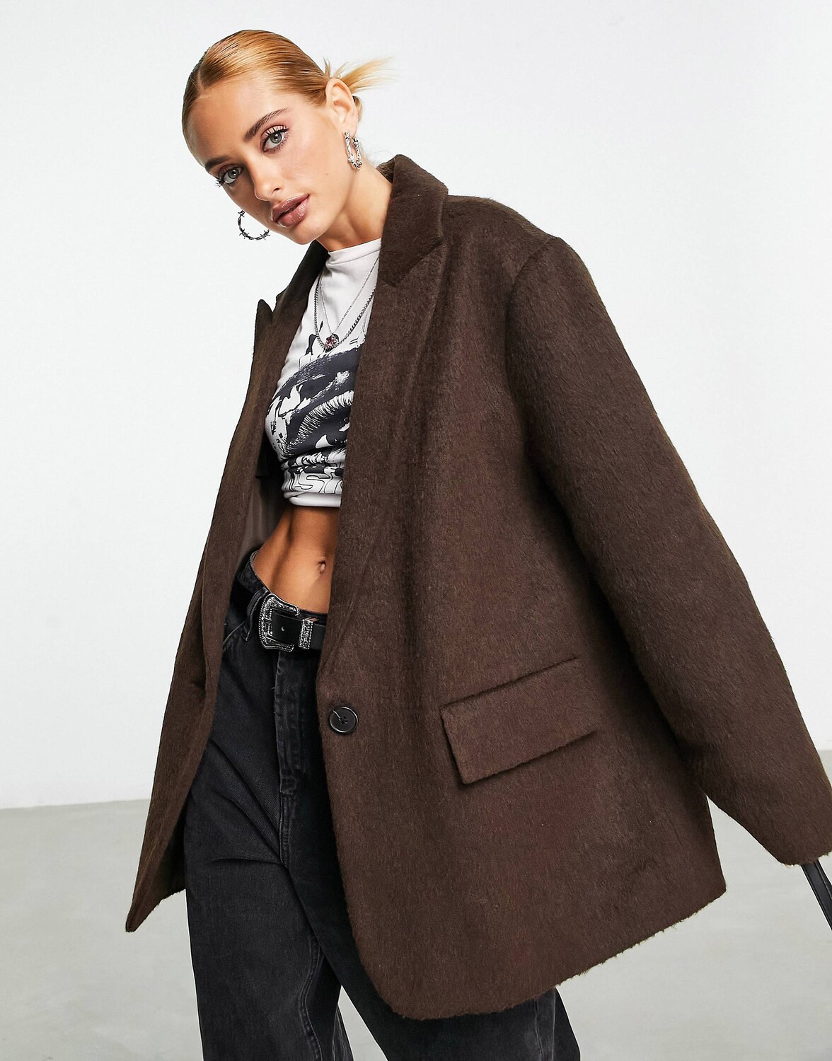 

Шоколадный блейзер оверсайз ASOS DESIGN smart из шерсти ASOS DESIGN, Коричневый