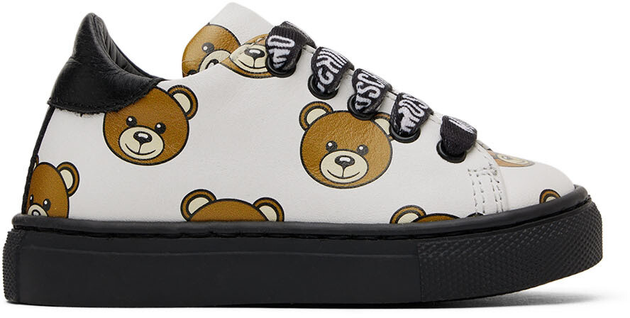 

Детские белые кроссовки с принтом Teddy Moschino
