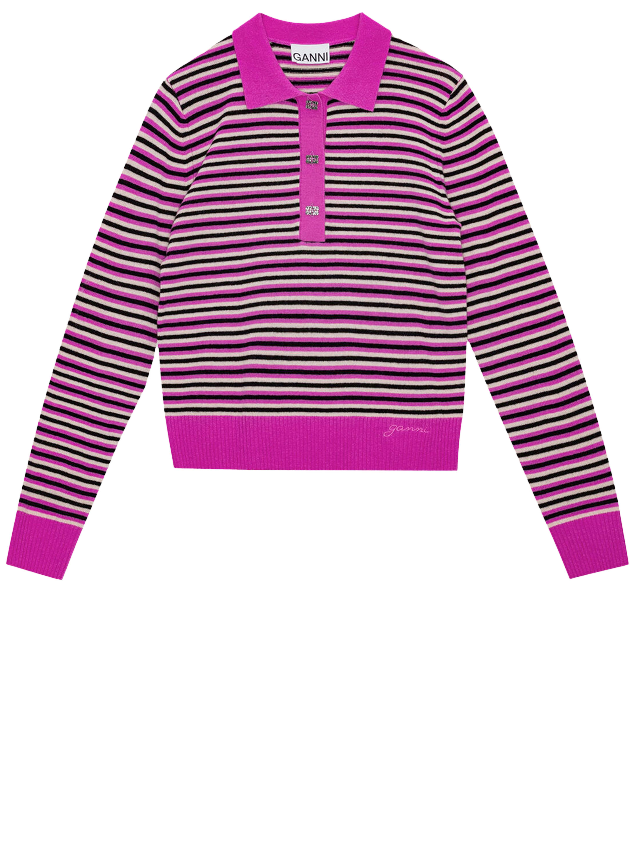 Свитер Ganni Striped polo, мультиколор свитер с логотипом из смесовой шерсти ganni розовый