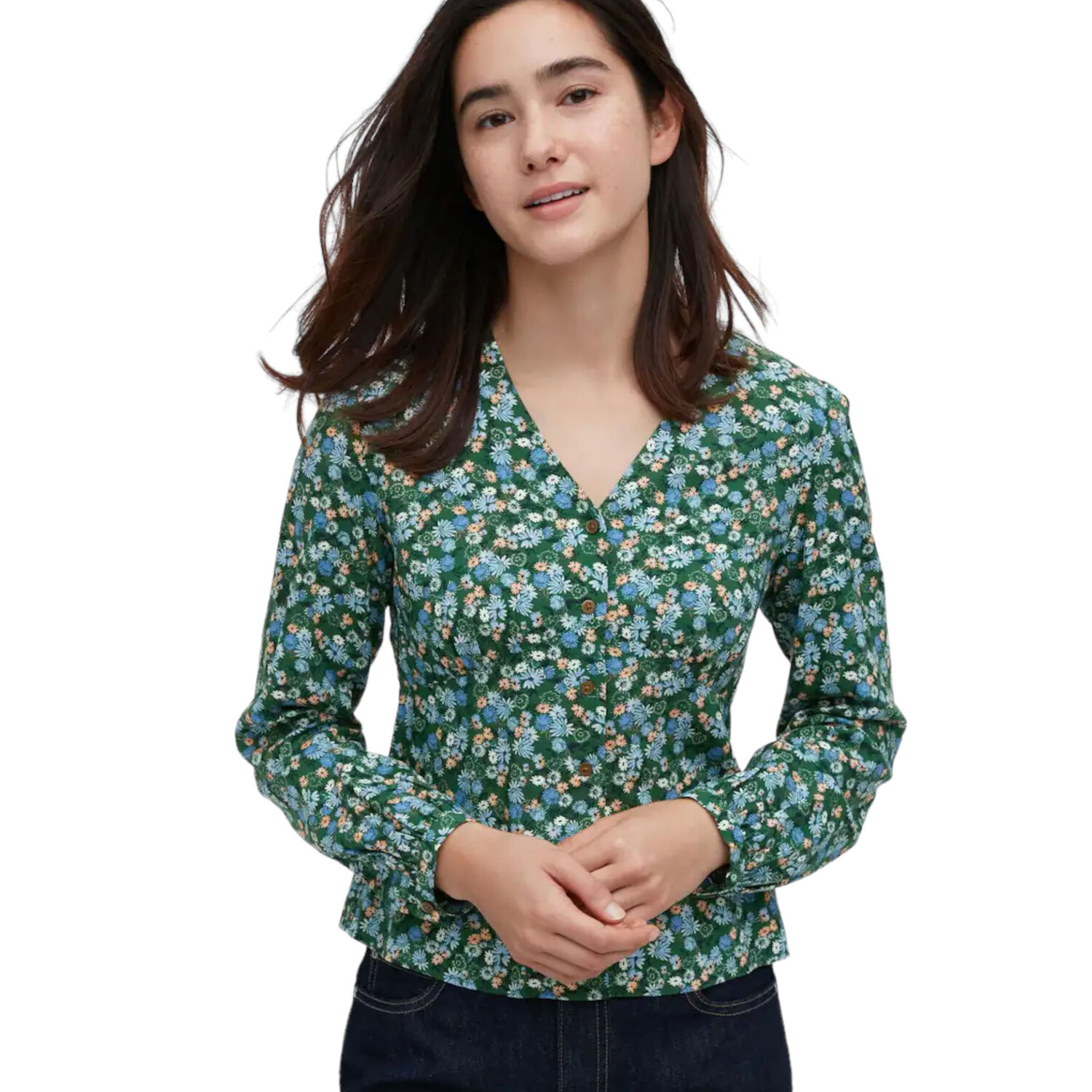 

Блуза Uniqlo Printed V Neck Long Sleeved, зеленый