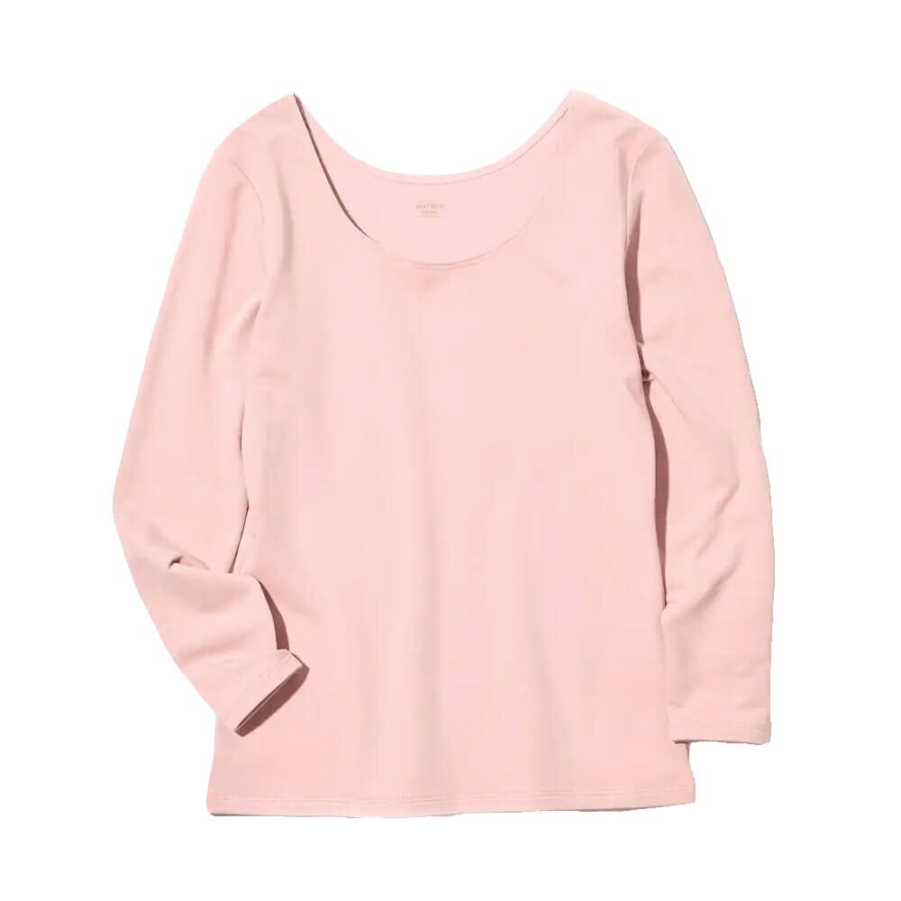 

Лонгслив Uniqlo Heattech Cotton Scoop Neck, розовый