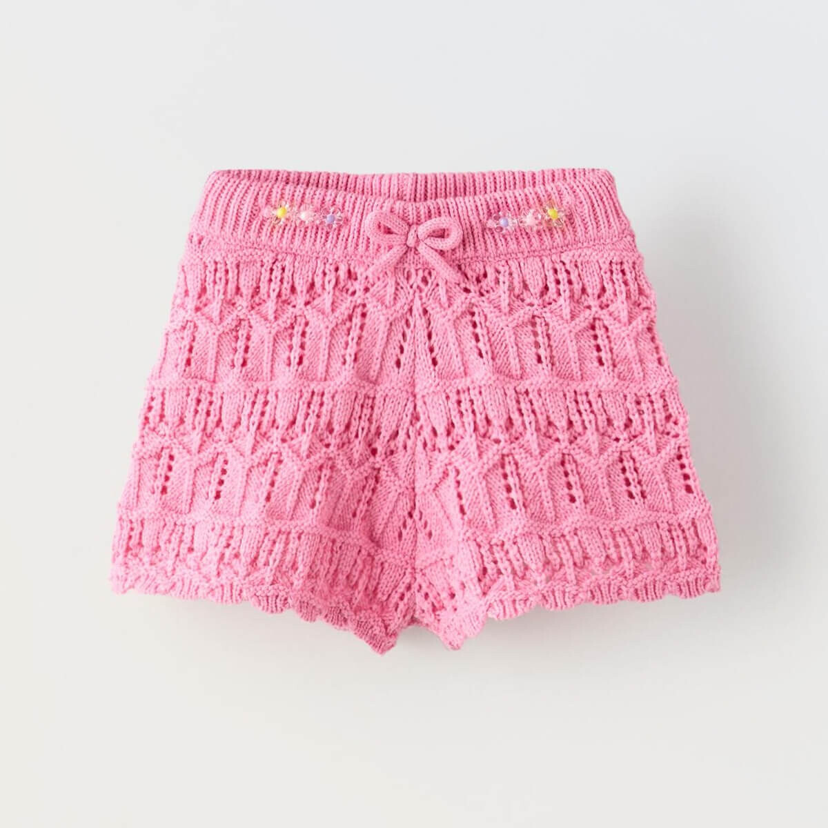 

Шорты Zara Knit Bermuda With Floral Beads, розовый