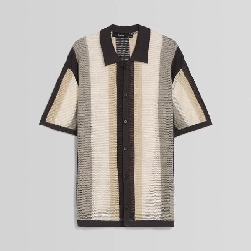 

Рубашка Bershka Striped Openwork Short Sleeve, мультиколор