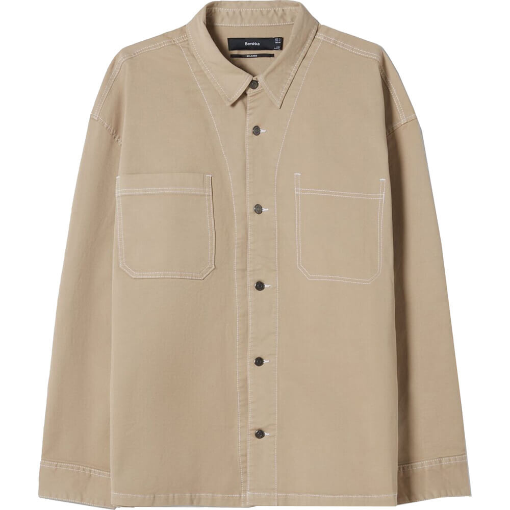 

Рубашка Bershka Contrast Thread Cotton, бежевый