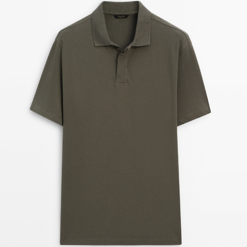 Футболка-поло Massimo Dutti Comfortable Short Sleeve, темно-коричневый/темно-зеленый свитер поло massimo dutti polo in 100% merino wool черный