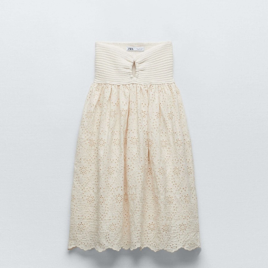 

Платье Zara Combined Embroidery, экрю