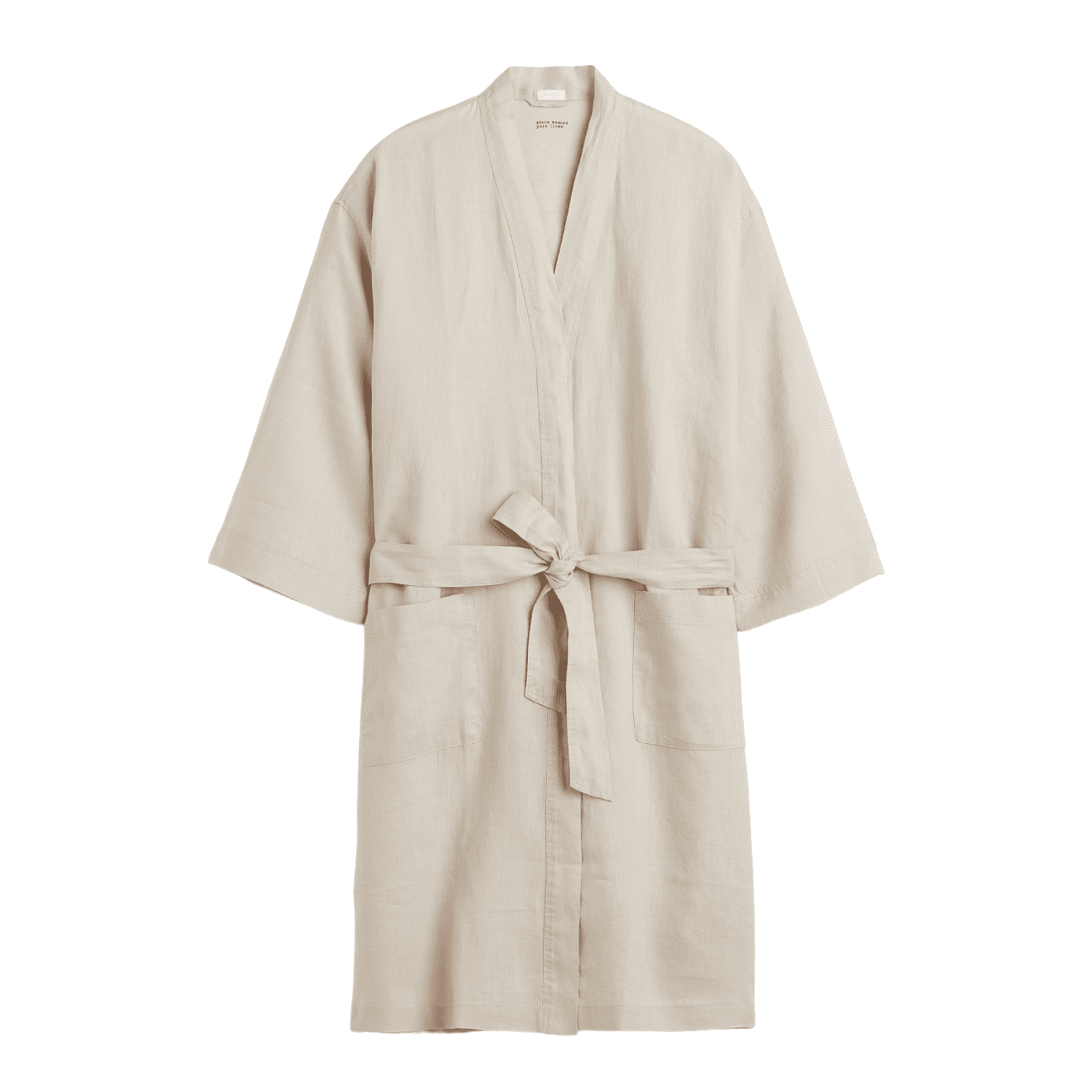 Халат H&M Home Washed Linen, бежевый - фото