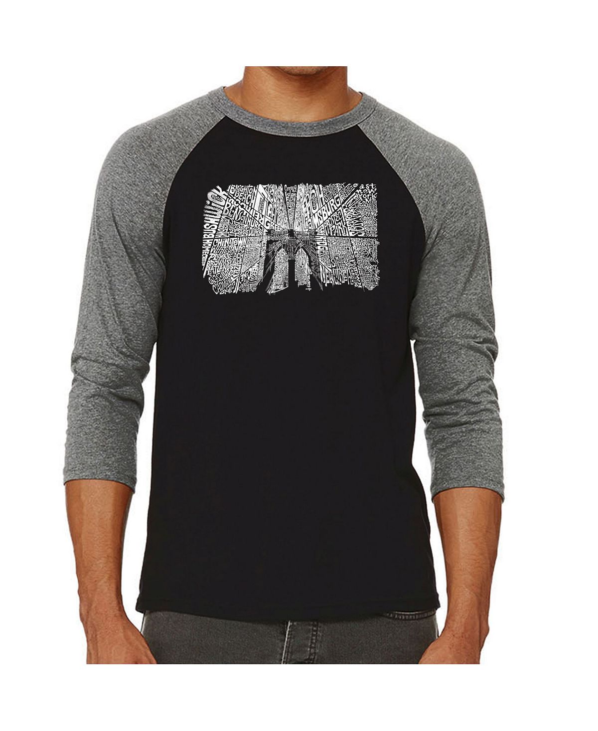 Мужская футболка с надписью brooklyn bridge реглан word art LA Pop Art, серый
