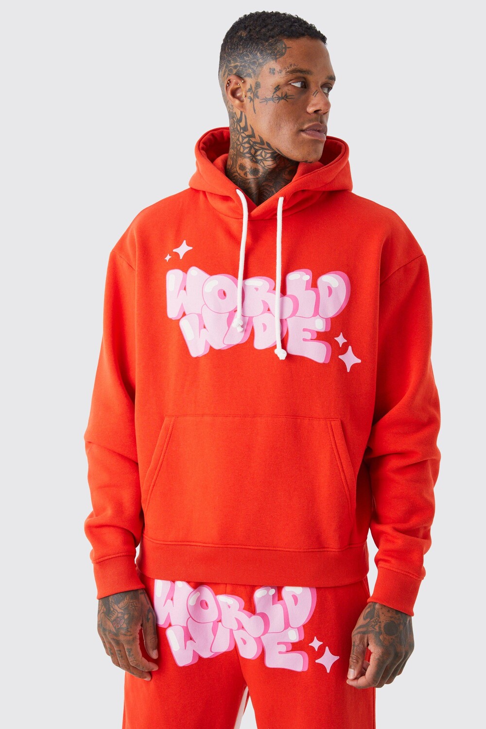

Спортивный костюм oversized boxy worldwide gusset с капюшоном Boohoo, красный