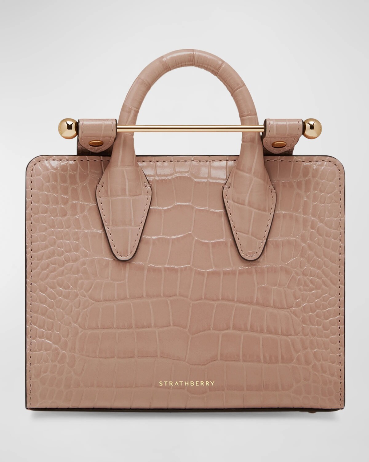 

Большая сумка из кожи с тиснением под крокодила Nano Strathberry, цвет Embossed Croc Peony