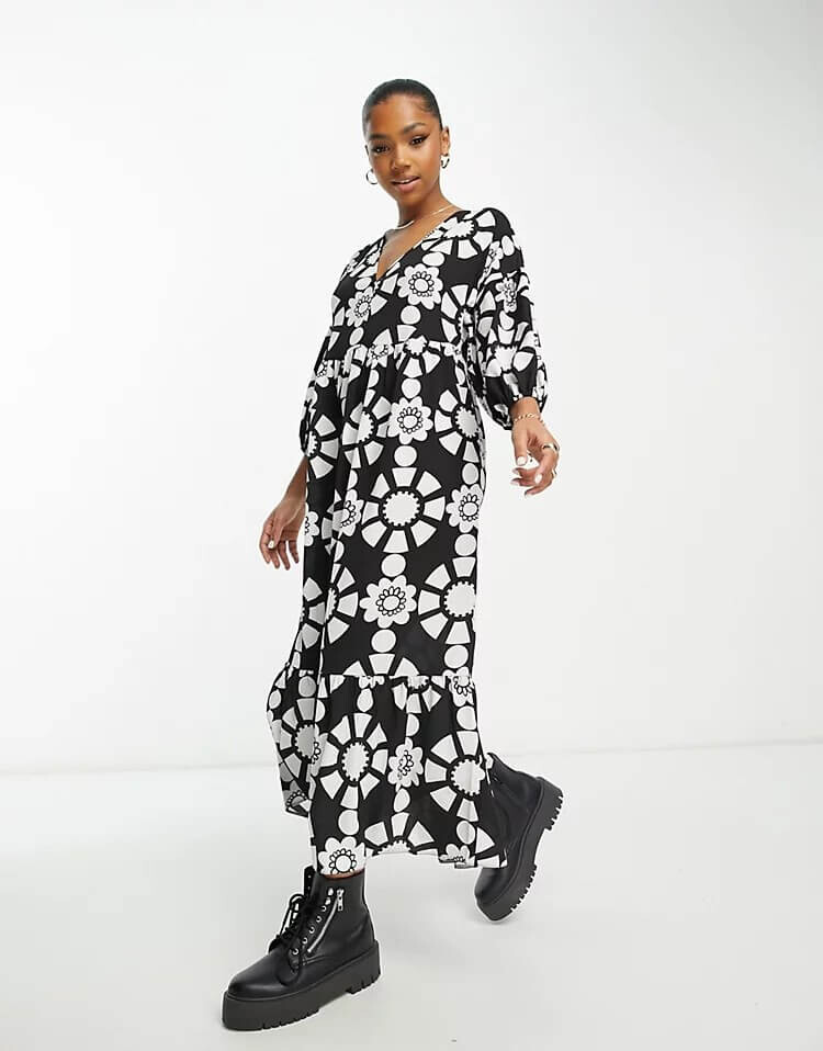 

Платье-миди ASOS DESIGN chuck on smock, однотонный абстрактный принт