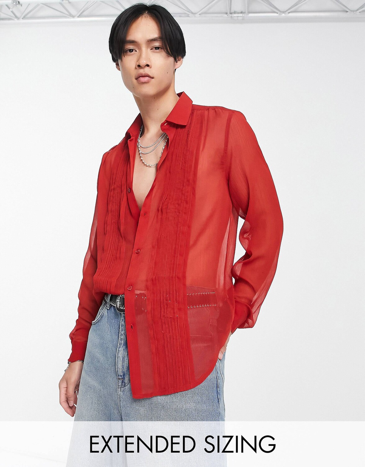 

Красная прозрачная рубашка со складками спереди ASOS DESIGN - RED