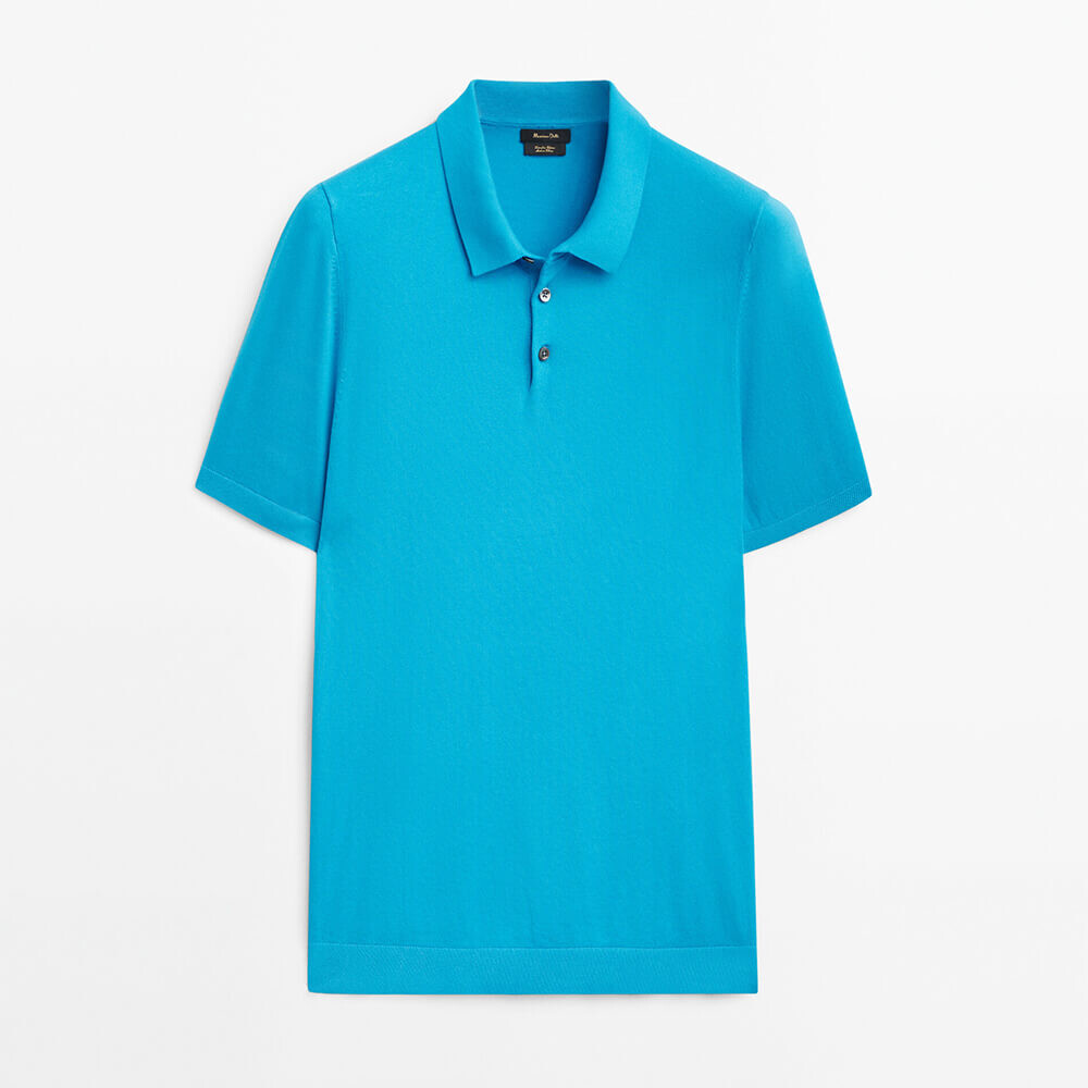 

Поло Massimo Dutti Short Sleeve Cotton Sweater, яркий голубой