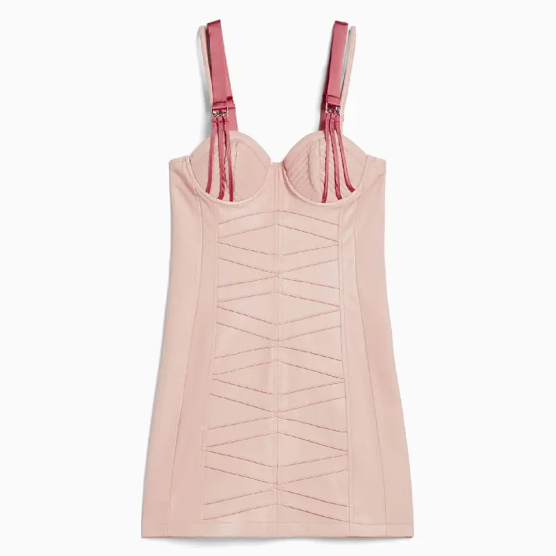 

Платье Bershka Faux Leather Mini With Satin Straps, розовый