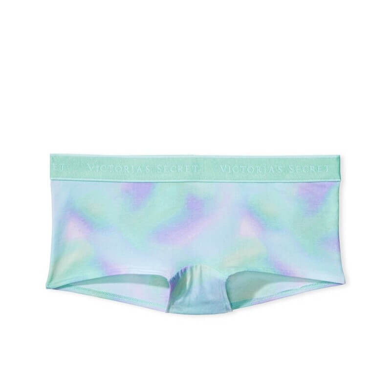 

Трусики-шортики Victoria's Secret Logo Cotton Boyshort, голубой/мультиколор