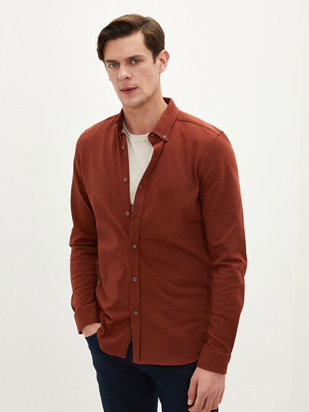 

Мужская рубашка Slim Fit с длинным рукавом LCW Vision