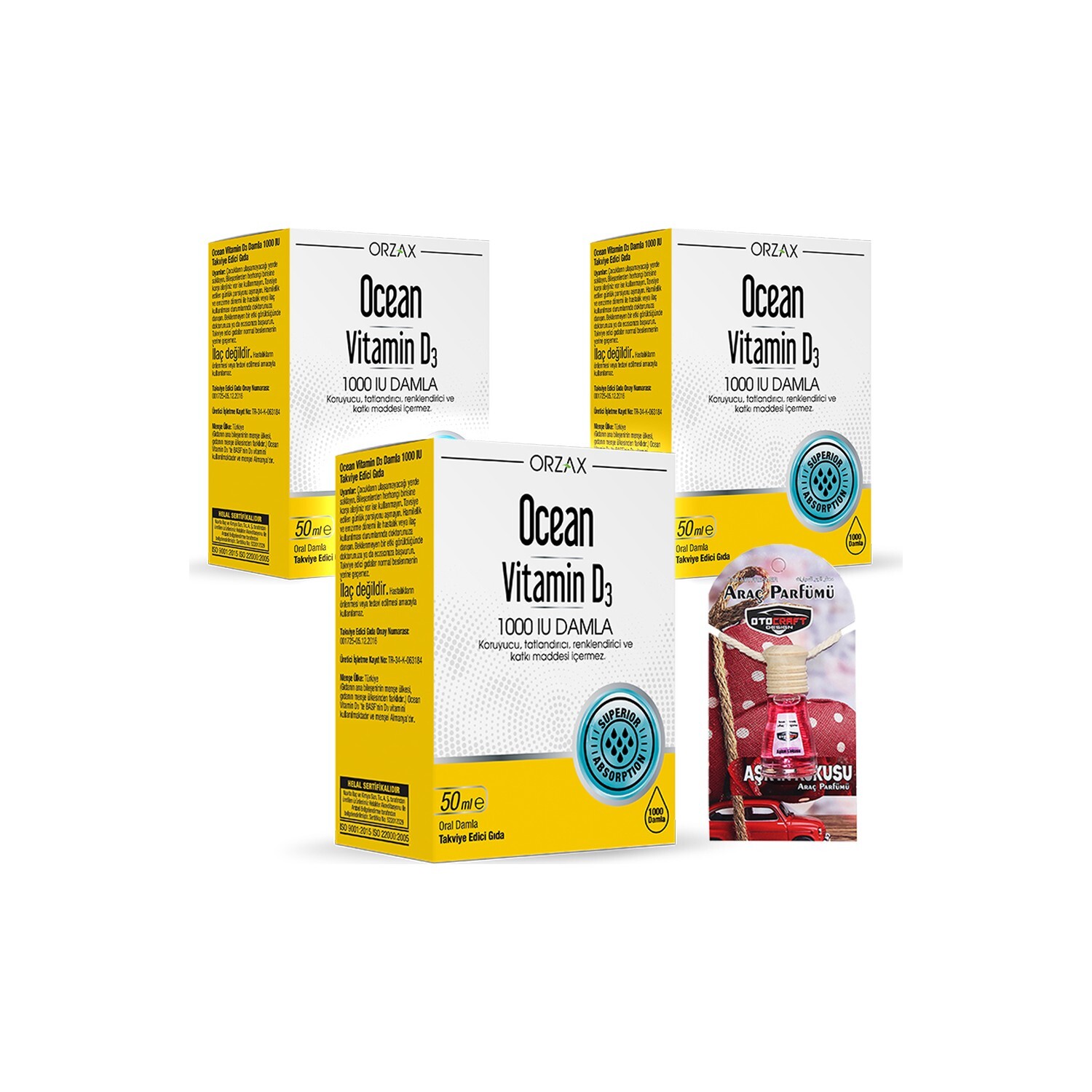 

Orzax Ocean Vitamin D3 1000 Iu Drops x 3 Pieces + Car Perfume