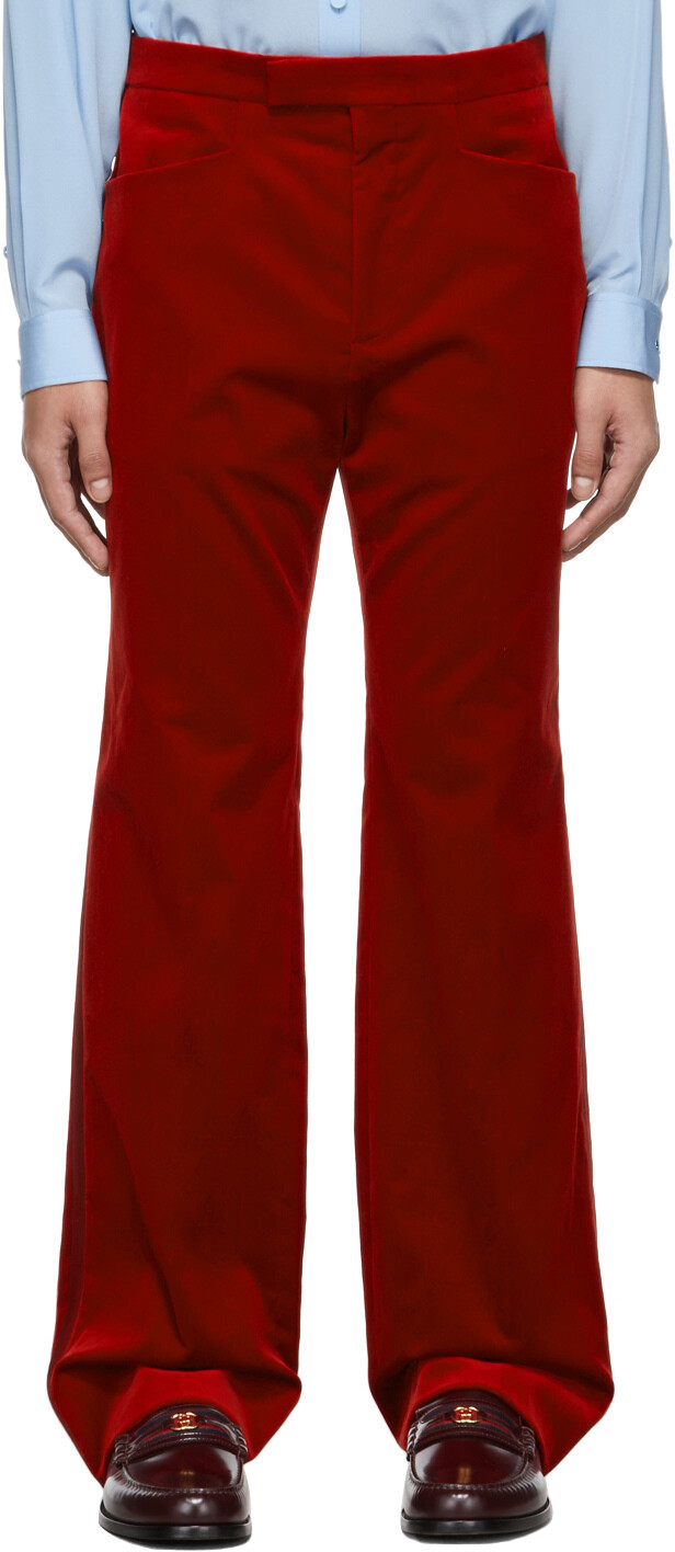 

Красные брюки из эластичного бархата Gucci, Красный
