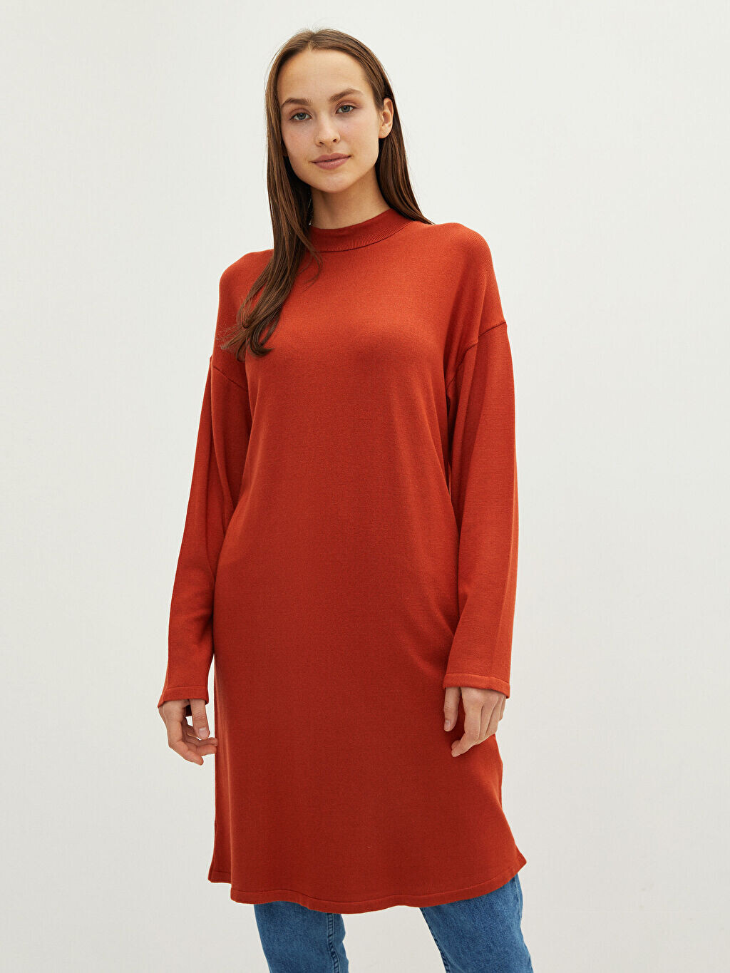 

Половина водолазки прямой с длинным рукавом Женская трикотажная туника LCW Modest